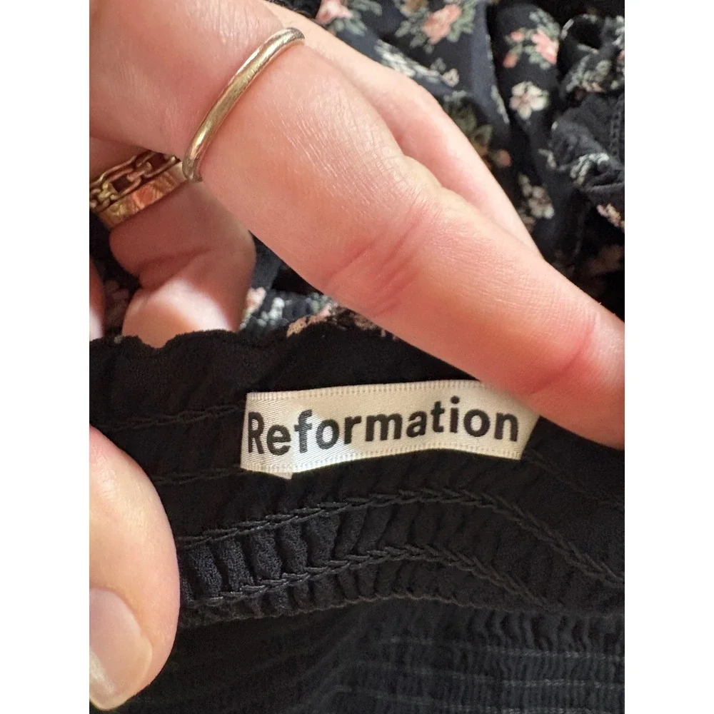 Reformation Pinto Black Freesia Smocked Floral Dark Romantic Whimsygoth Top - 1x